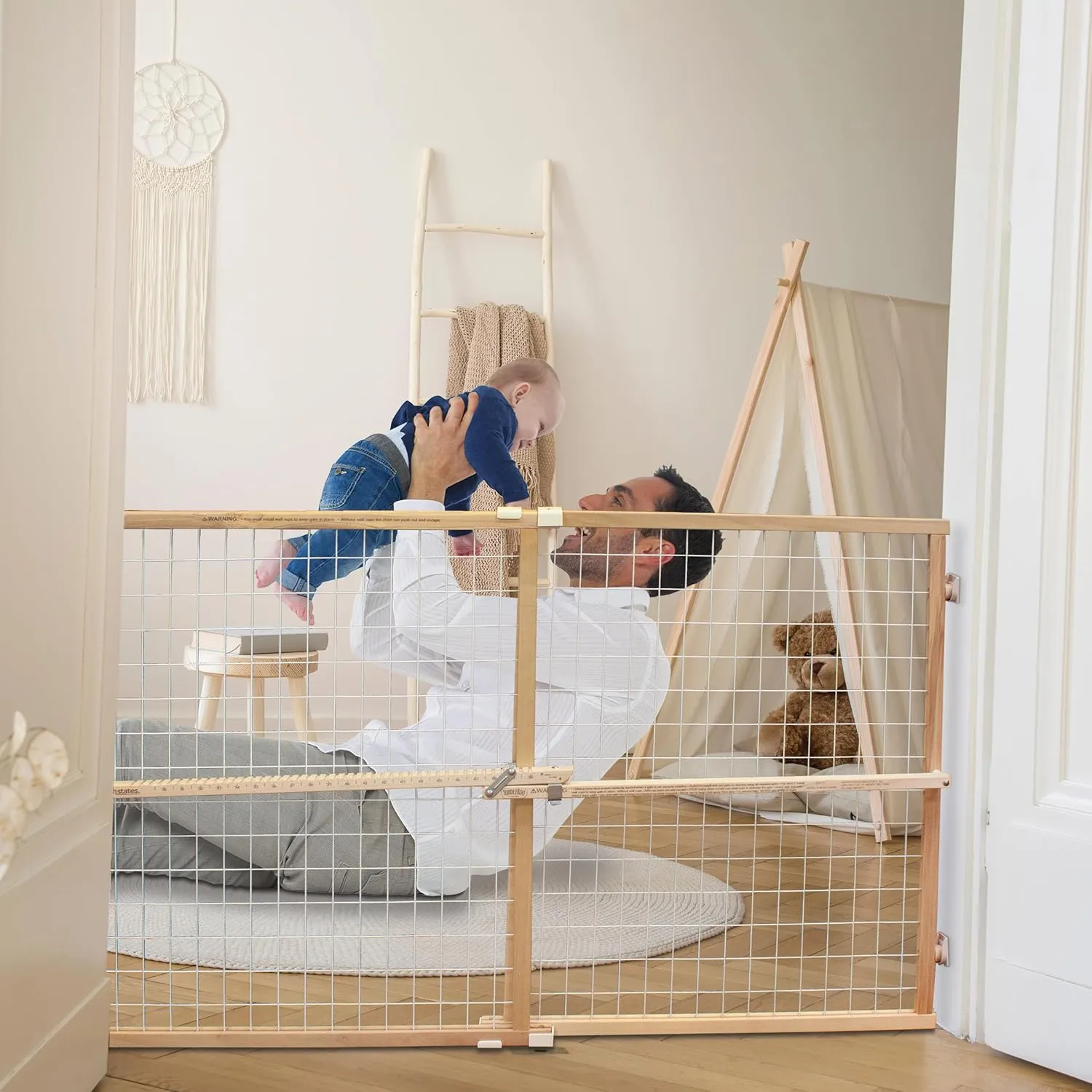 Extra Wide Wire Mesh Wooden Baby Gate - 29.5-50 Inches - Image 3
