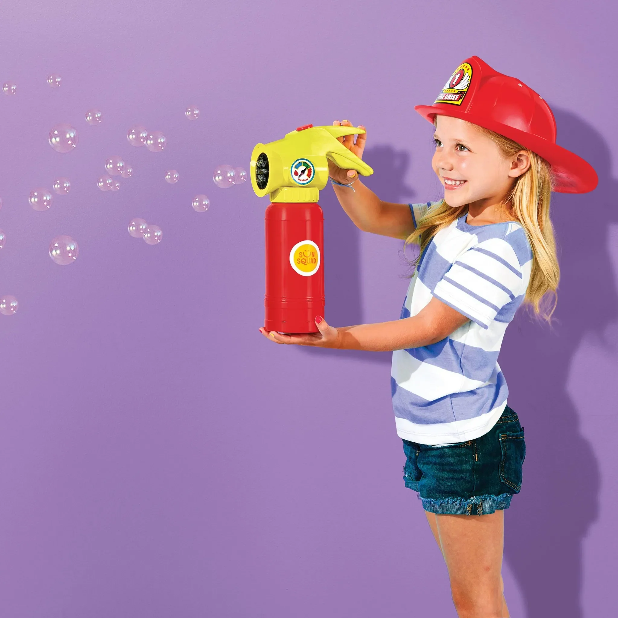 Fire Extinguisher Bubble Maker with Hat - Toddler Outdoor Toy Set - Image 2