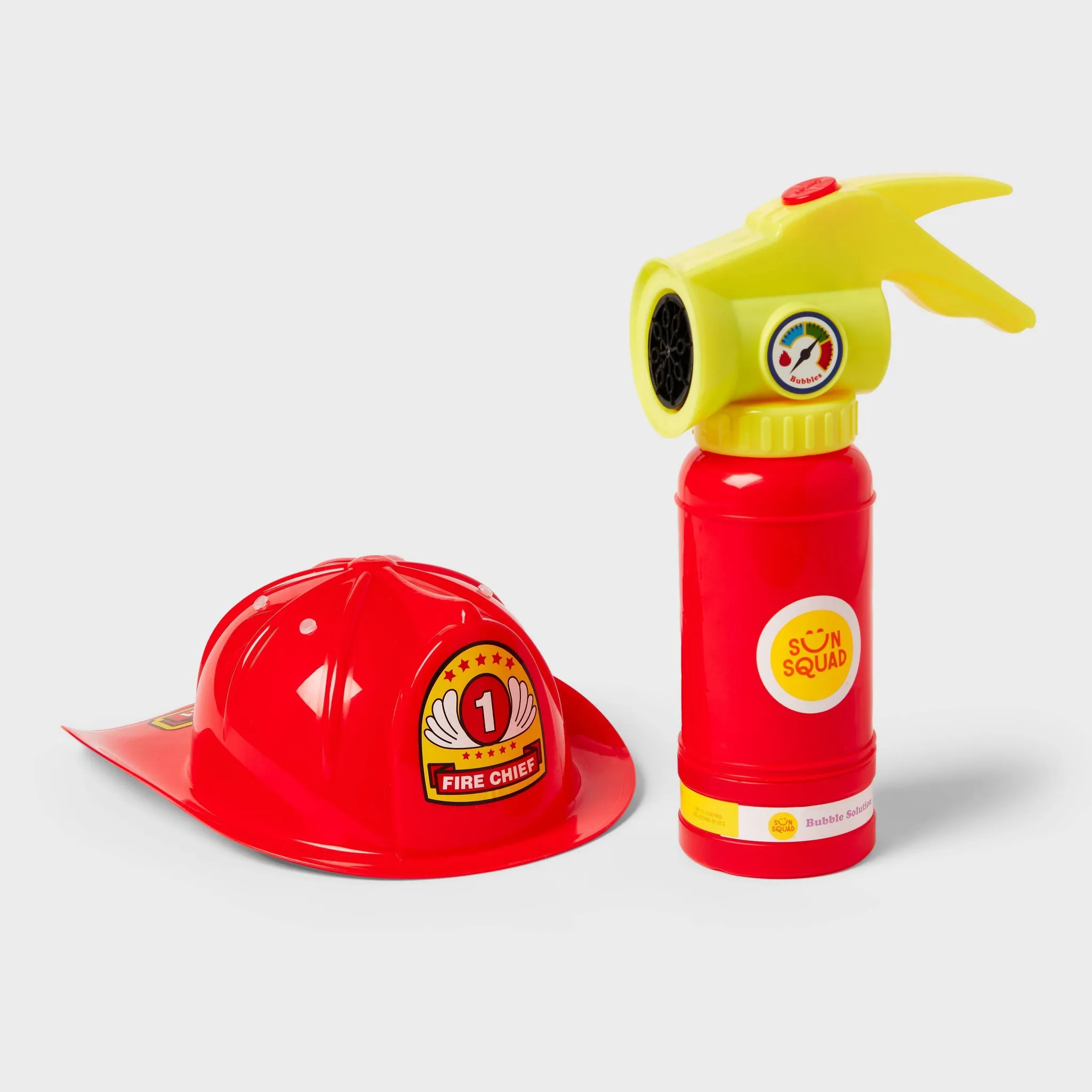 Fire Extinguisher Bubble Maker with Hat - Toddler Outdoor Toy Set