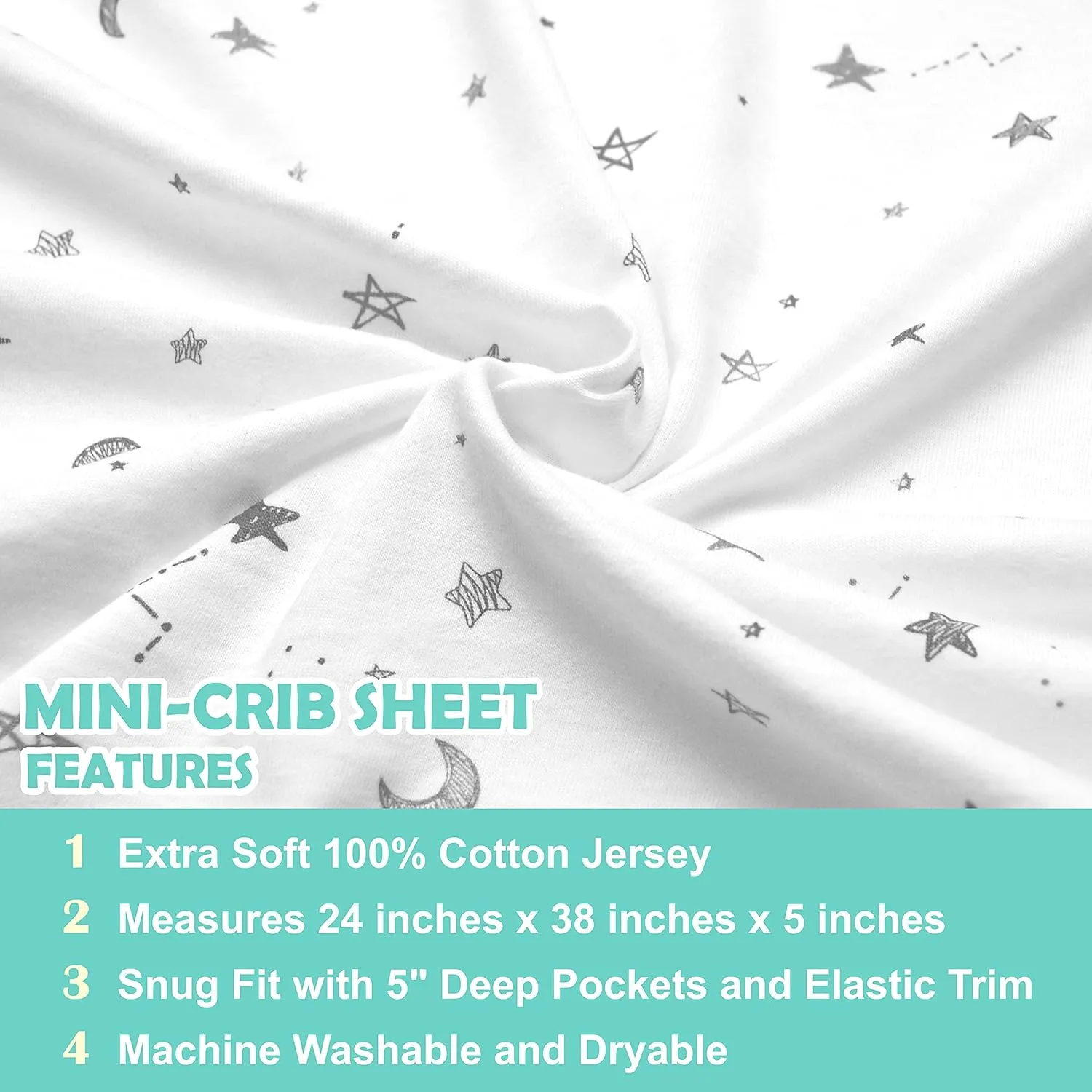 Fitted Mini Crib Sheets 3 Pack - Grey Star/Zigzag - Image 4