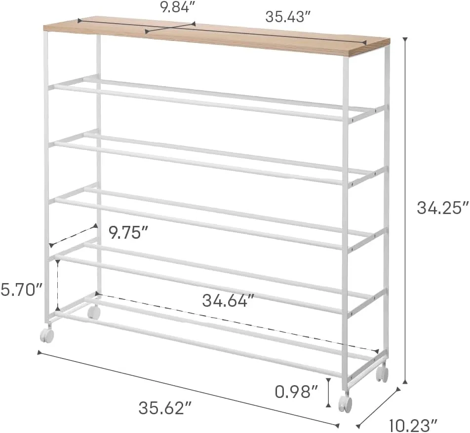 Five-Tier Rolling Shoe Rack - White - Image 2