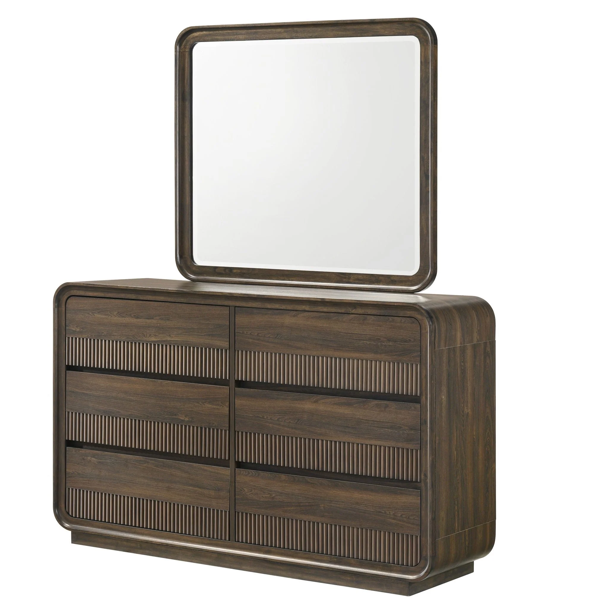 Flair Rounded Edges 1 Piece Dresser, 6 Drawer Storage Bedroom Furniture - Brown - Image 2