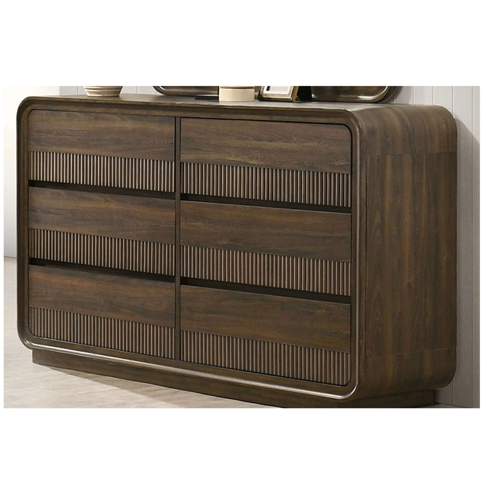 Flair Rounded Edges 1 Piece Dresser, 6 Drawer Storage Bedroom Furniture - Brown - Image 4
