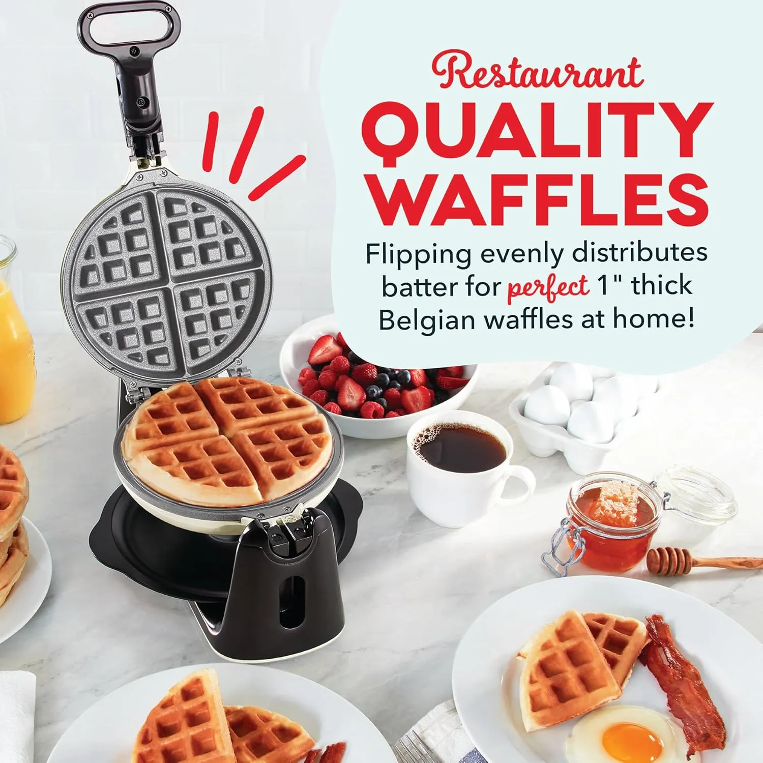 Flip Belgian Waffle Maker - Cream - Image 2