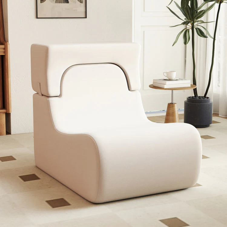 Floor Chair Lazy Sofa With Detachable Headrest-Beige - Image 2