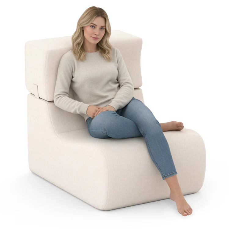 Floor Chair Lazy Sofa With Detachable Headrest-Beige - Image 3