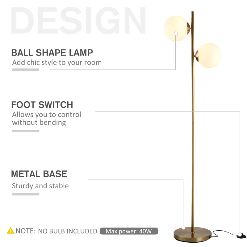 Floor Lamp w/ 2pcs Glass Lamp Shade Modern Portable Decorative Lamp, White - Image 3