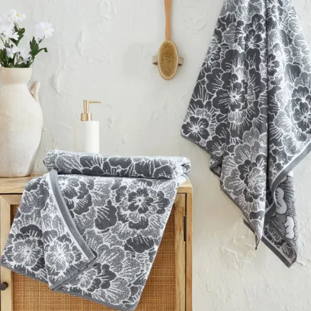 Floral Bath Towel - Dark Grey