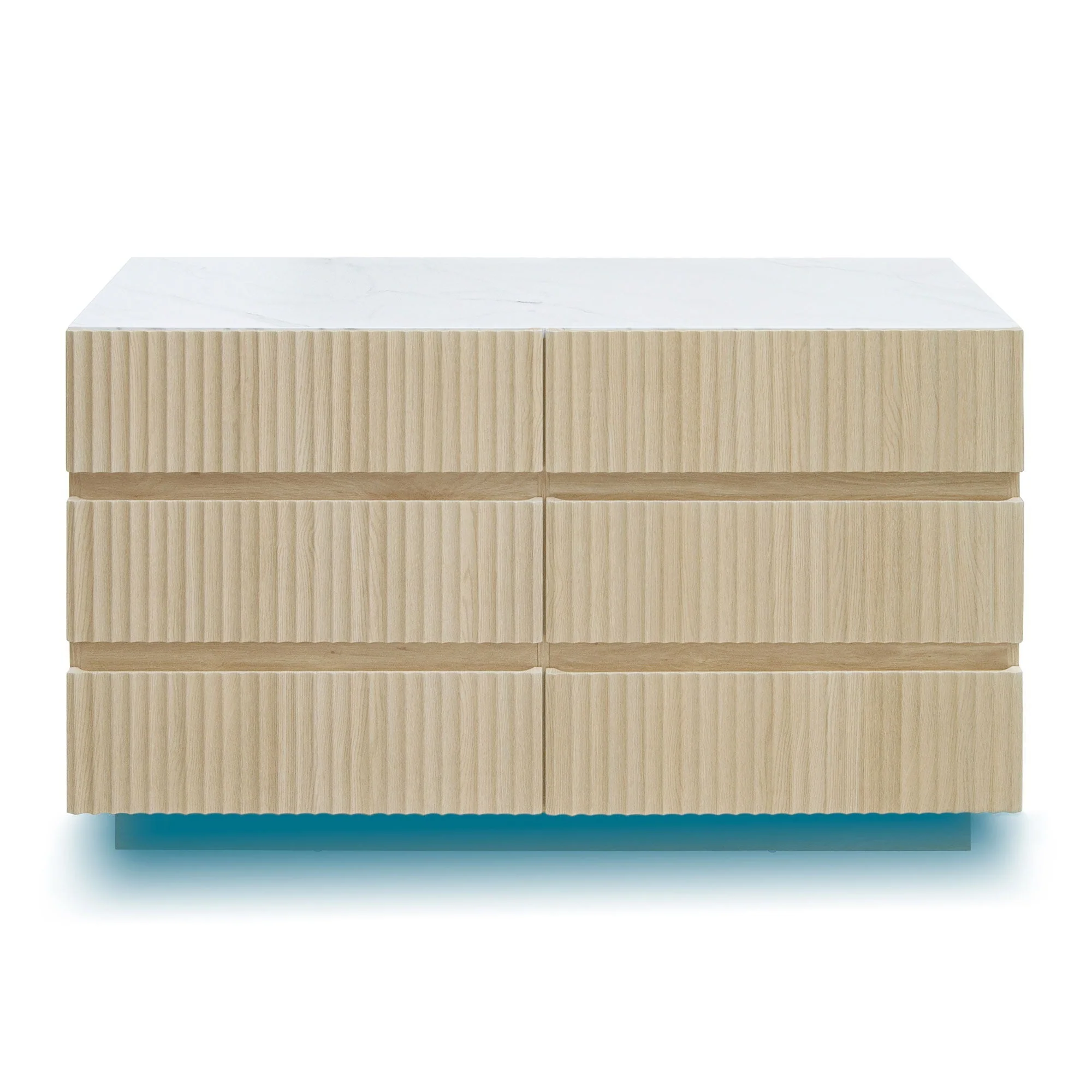 Fluted 6 Drawers Dresser, Double Dresser Chest of Drawers, Modern Chest of Drawers With LED, Drawer Organizer for Bedroom, Living Room, Hallway - Natural