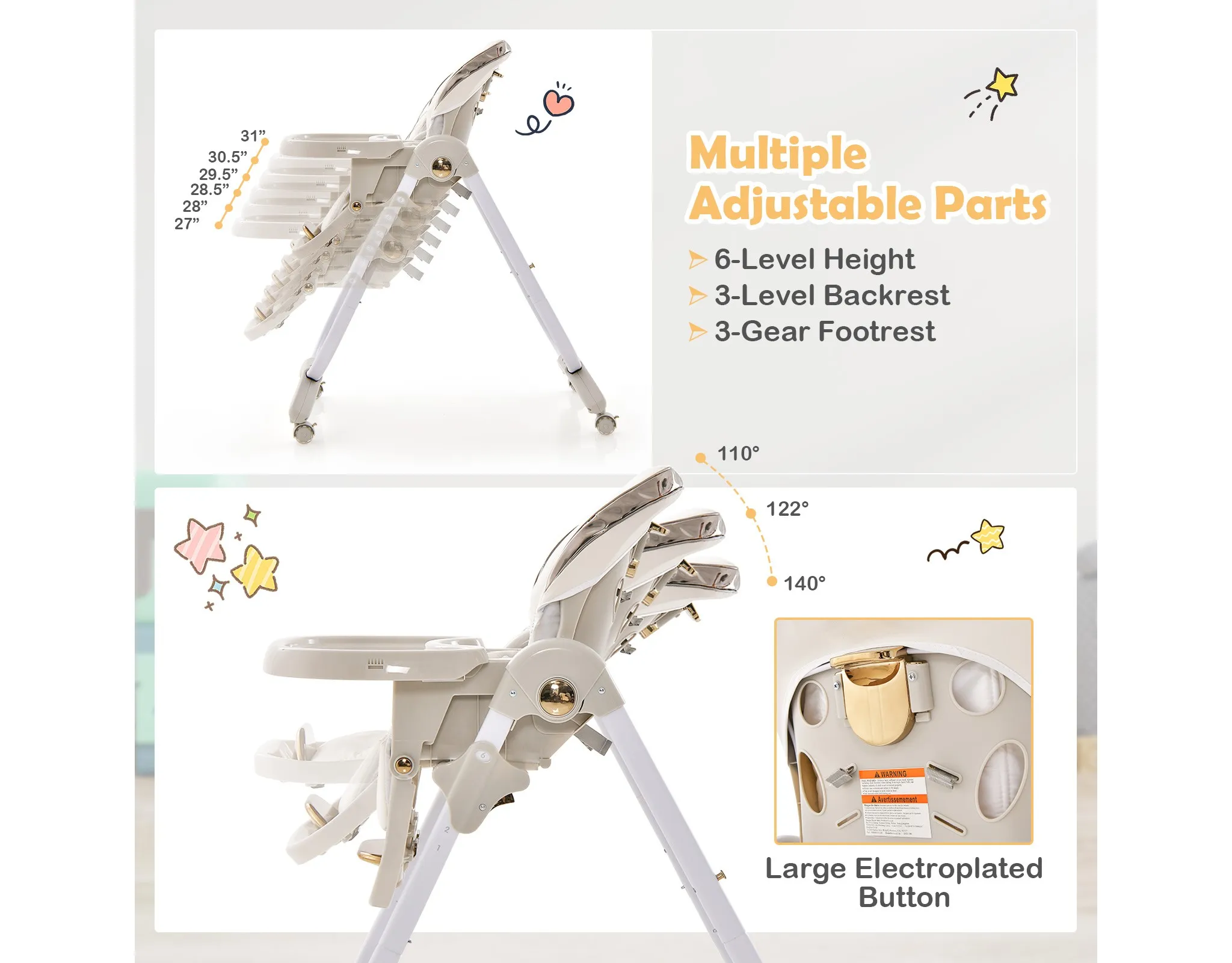 Foldable Baby High Chair - Gray - Image 4