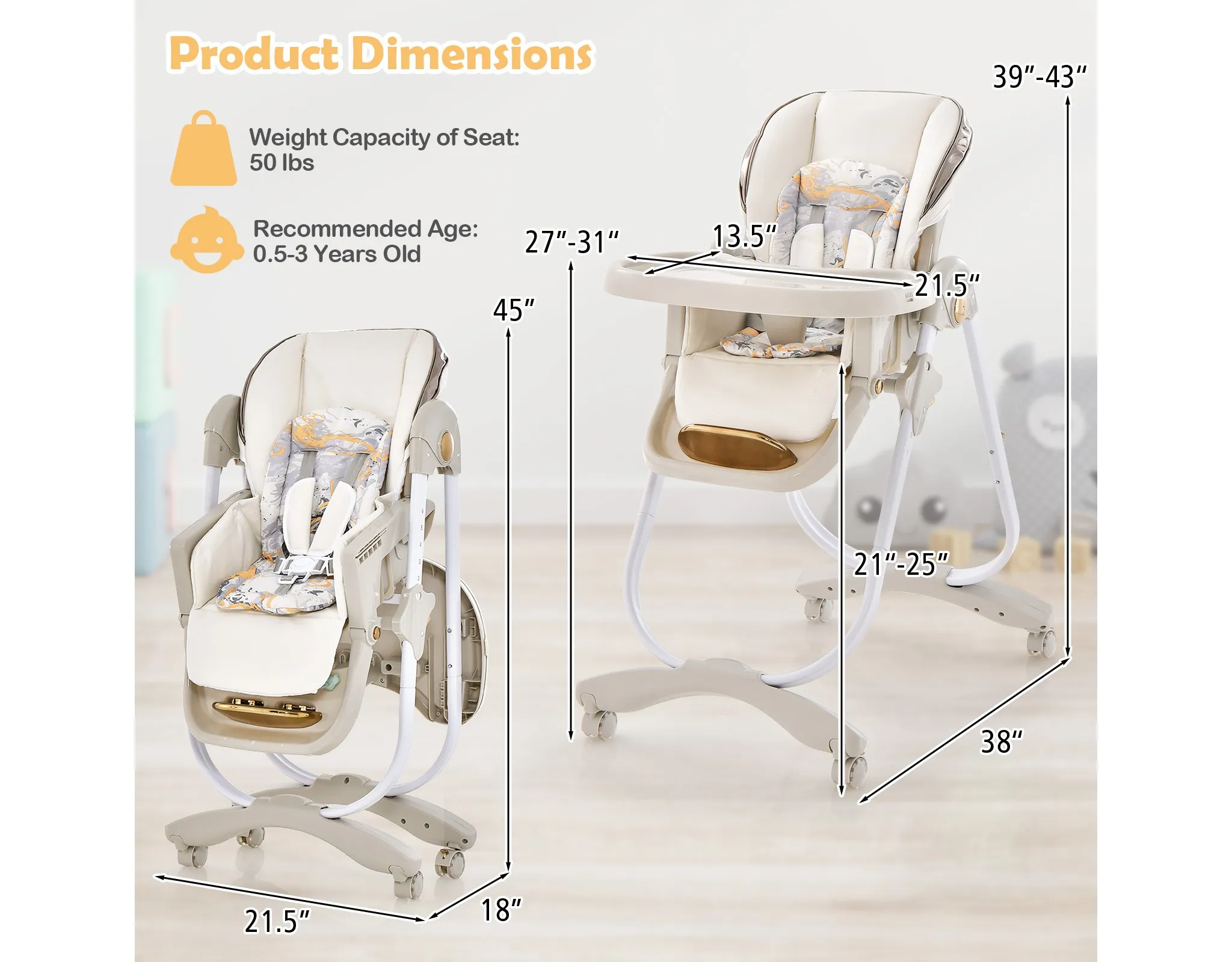 Foldable Baby High Chair - Gray - Image 5