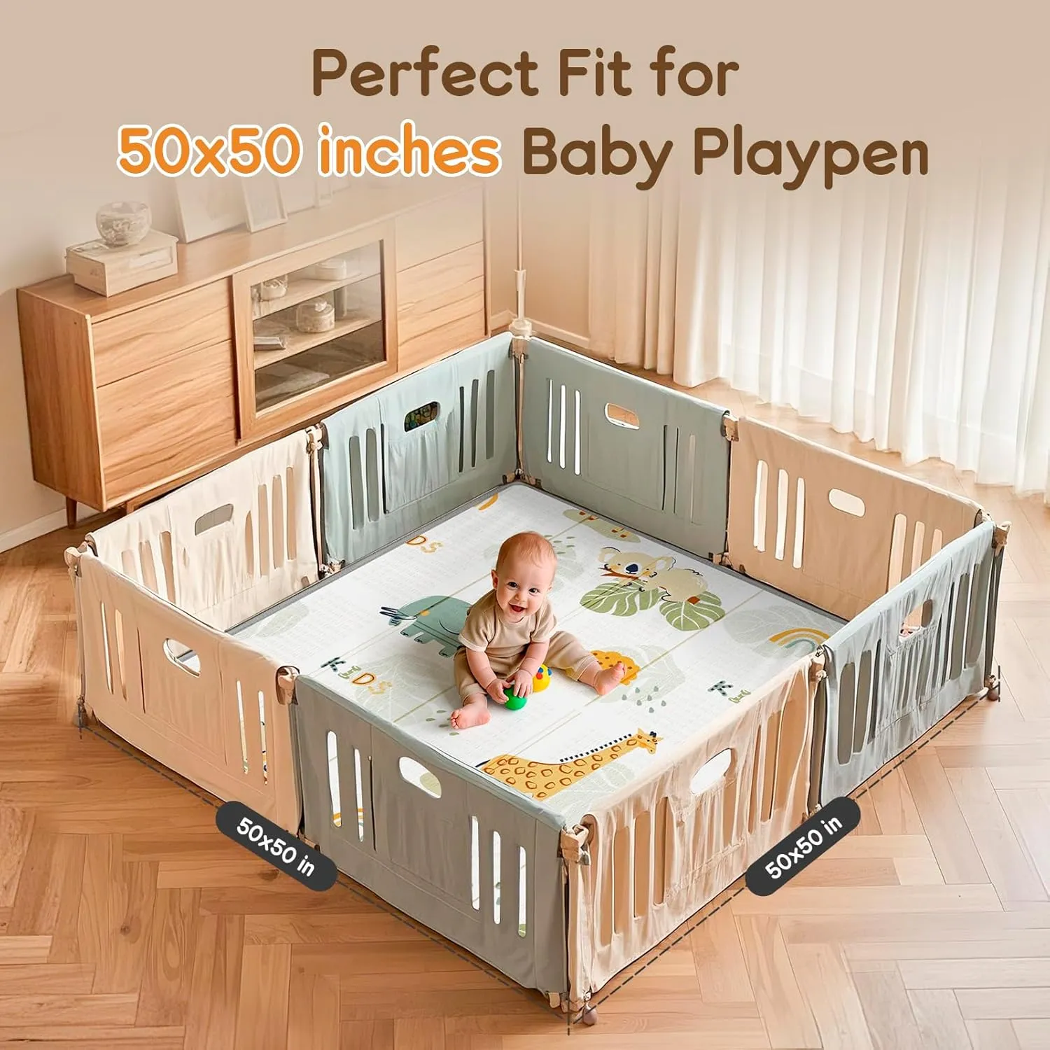 Foldable Baby Play Mat - Giraffe + Elephant - Image 2