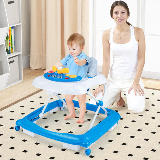 Foldable Baby Walker With 3 Adjustable Heights and Padded Seat-Blue - Image 10