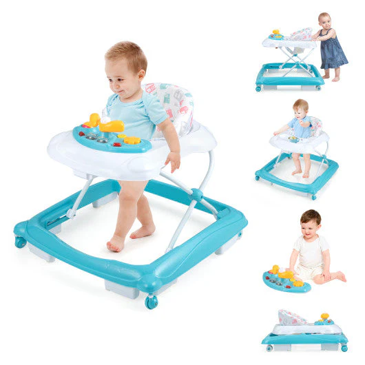 Foldable Baby Walker With 3 Adjustable Heights and Padded Seat-Green - Image 5