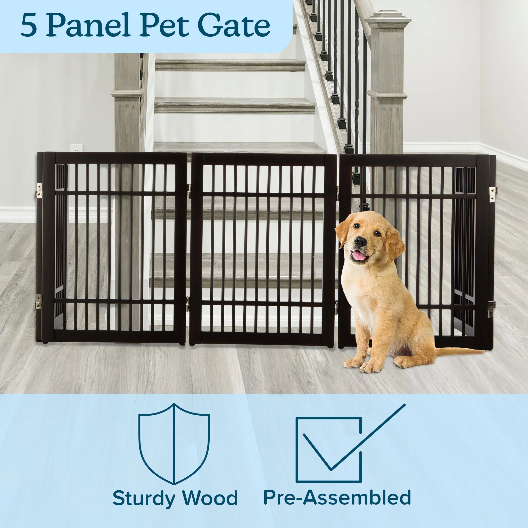 Foldable Indoor Dog Gate - Brown - Image 2