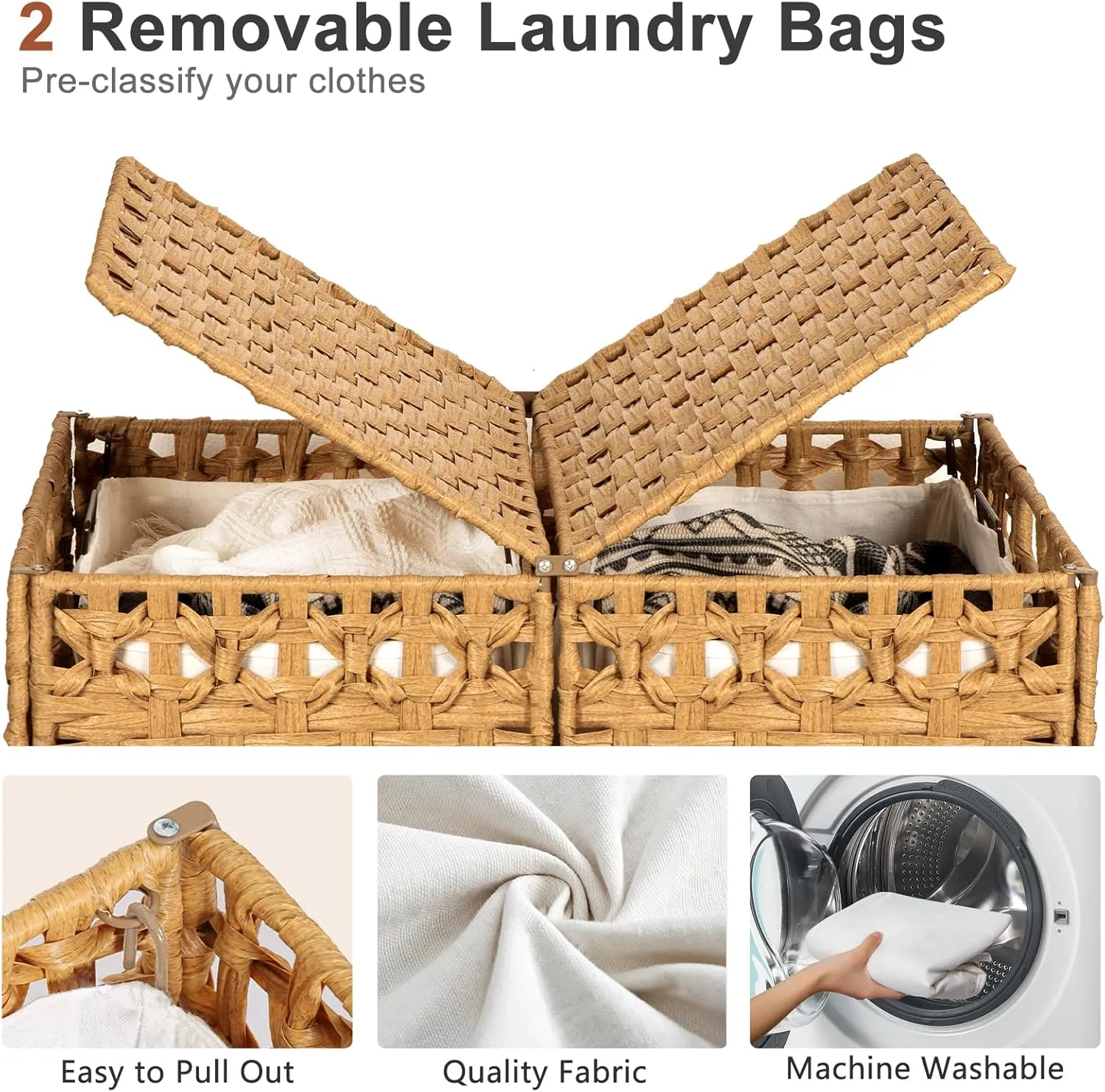 Foldable Laundry Hamper with Lid - Natural - Image 3