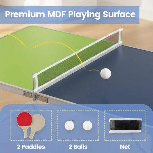 Foldable Ping Pong Table Game Set Mini Table Tennis Table With Adjustable Height-Blue & Green - Image 6