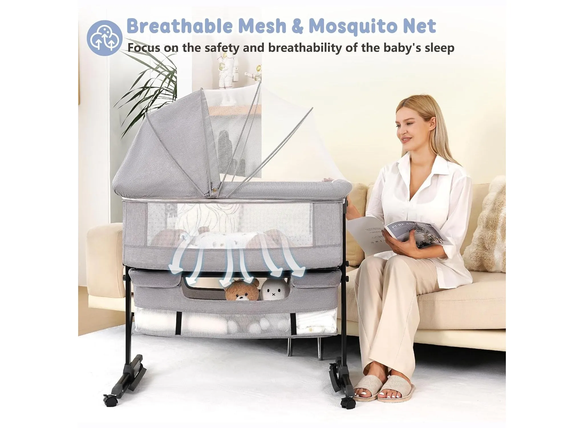 Foldable Portable Baby Bassinet - Grey - Image 5