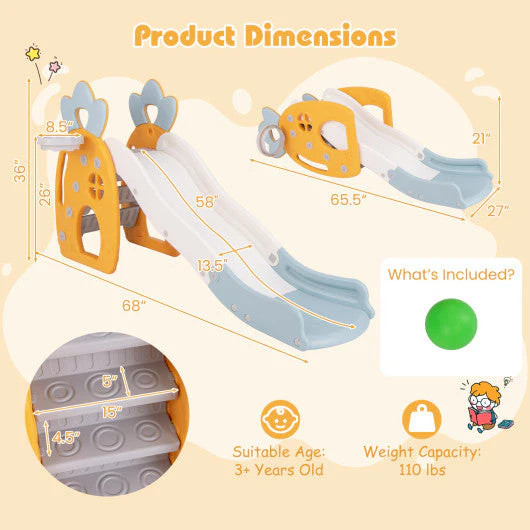 Foldable Slide With Basketball Hoop and Buffer Zone for Kids Aged 3+ Years Old - Image 10