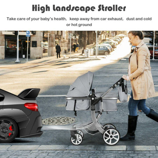 Folding Aluminum Infant Reversible Stroller With Diaper Bag-Gray - Image 4