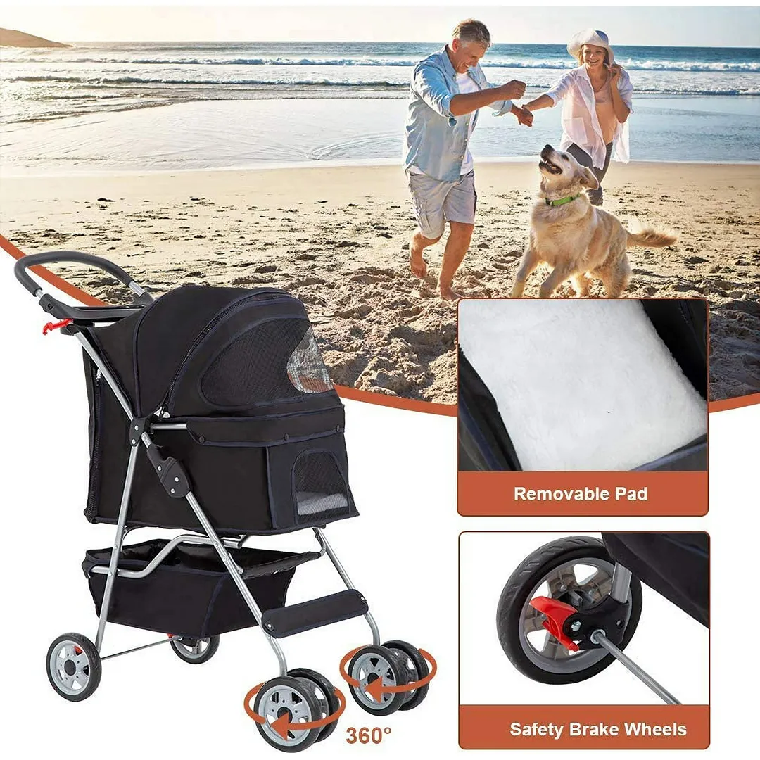 Folding Pet Stroller - Black