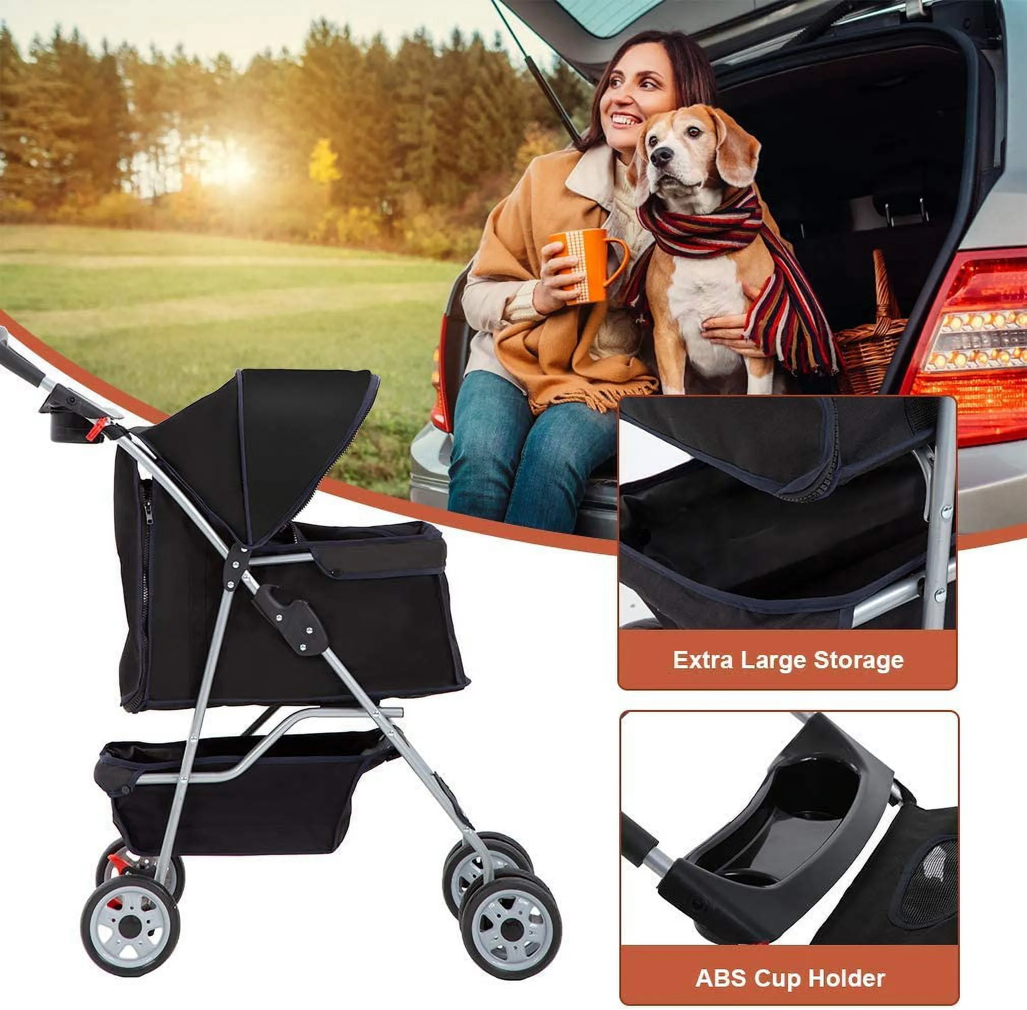 Folding Pet Stroller - Black - Image 4