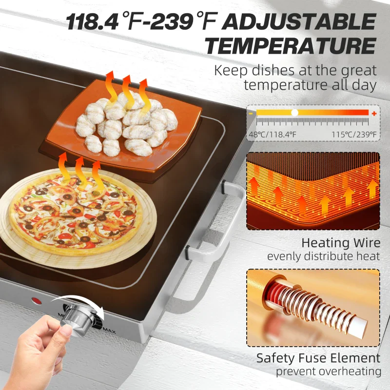 Food Warmer with Adjustable Temperature, Electric Warming Tray with Cool-Touch Handles for Parties - Image 7