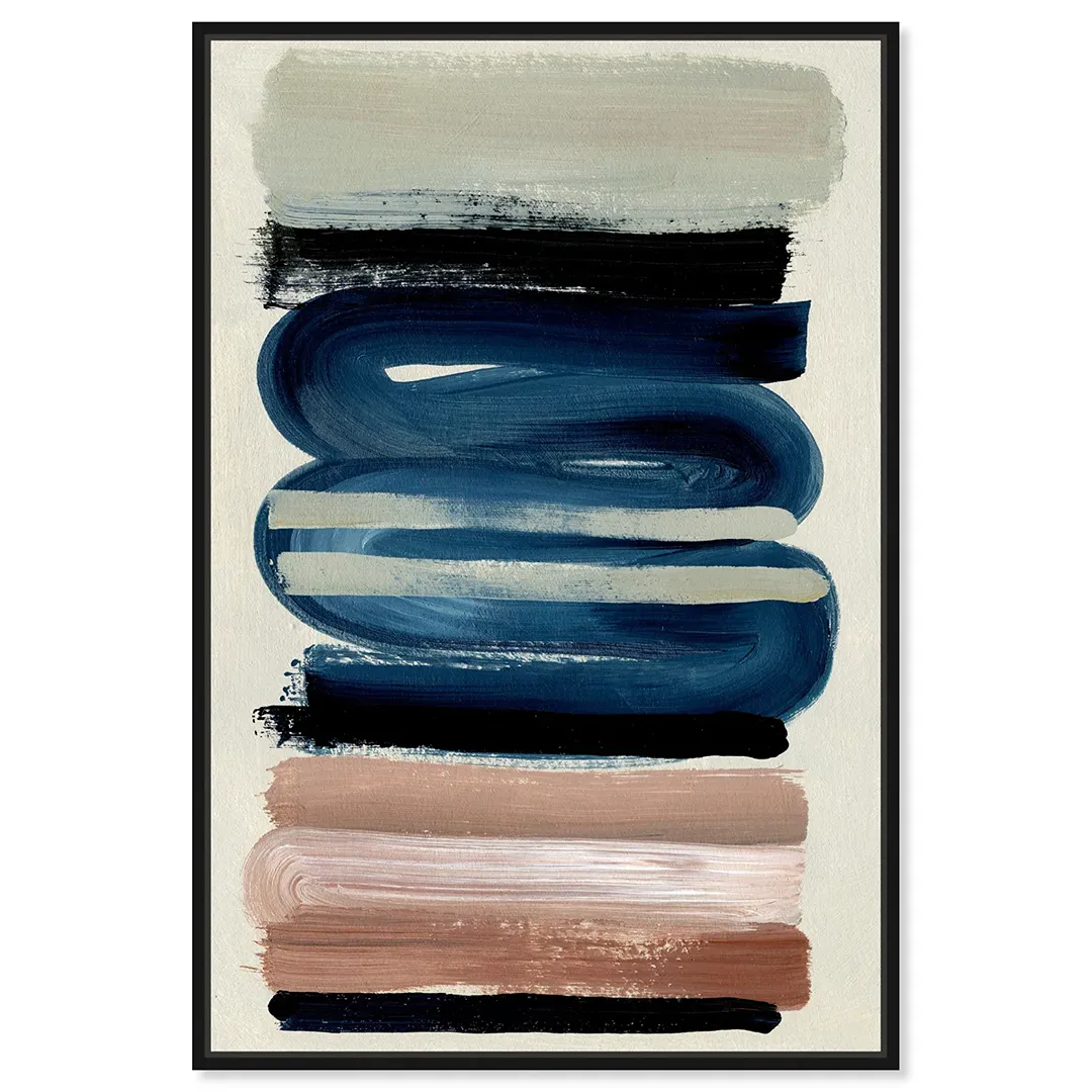Framed Abstract Paint Brush Canvas Print - Black Framed, Size: 46" H x 31" W