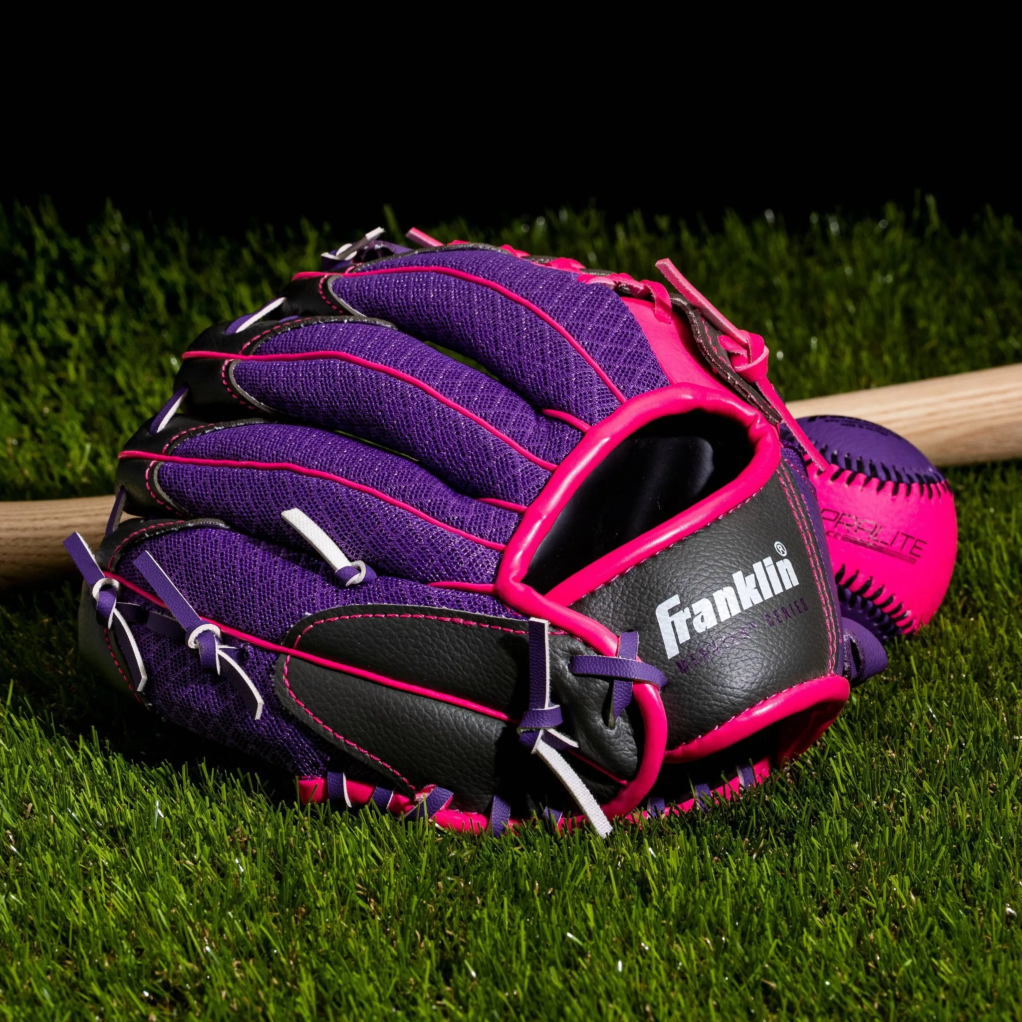 Franklin Sports 9.5'' Meshtek Glove with Ball - Purple/Pink - Image 5