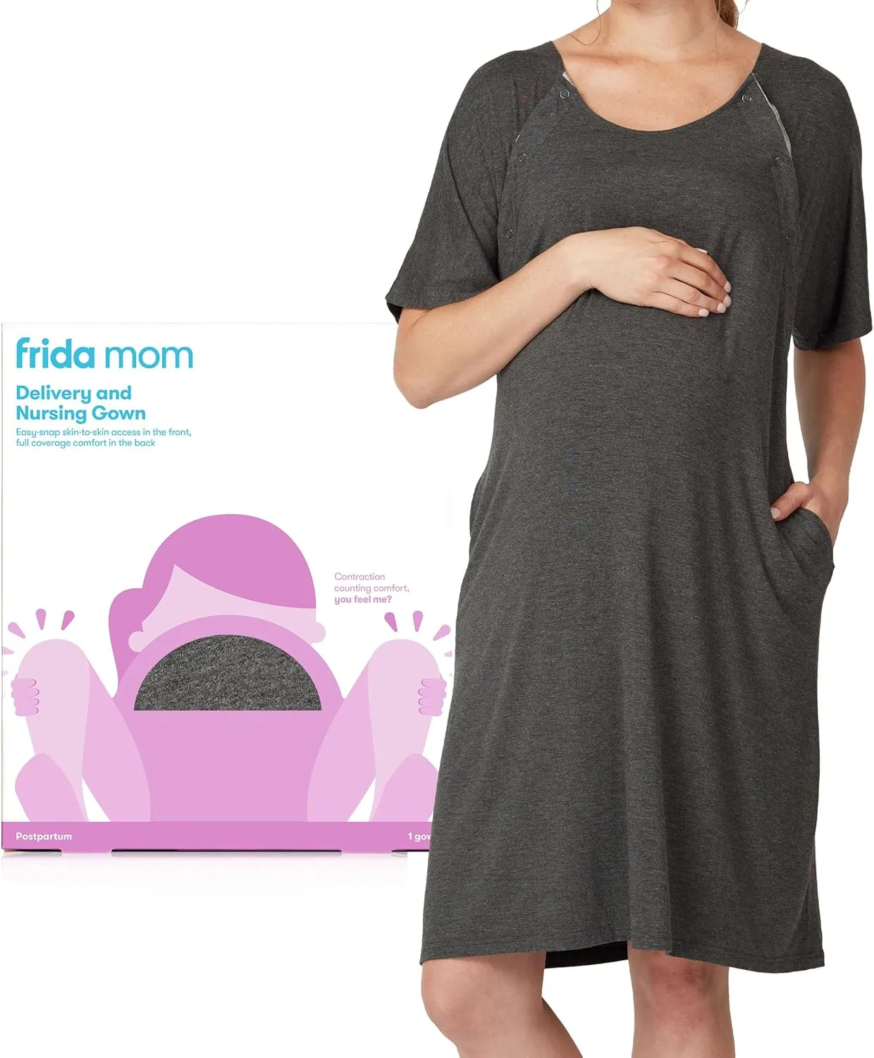Frida Mom Labor and Delivery Gown for Hospital, Easy-Snap, Tagless Nursing Gown with Skin-to-Skin Access and Full Coverage in The Back - Image 2