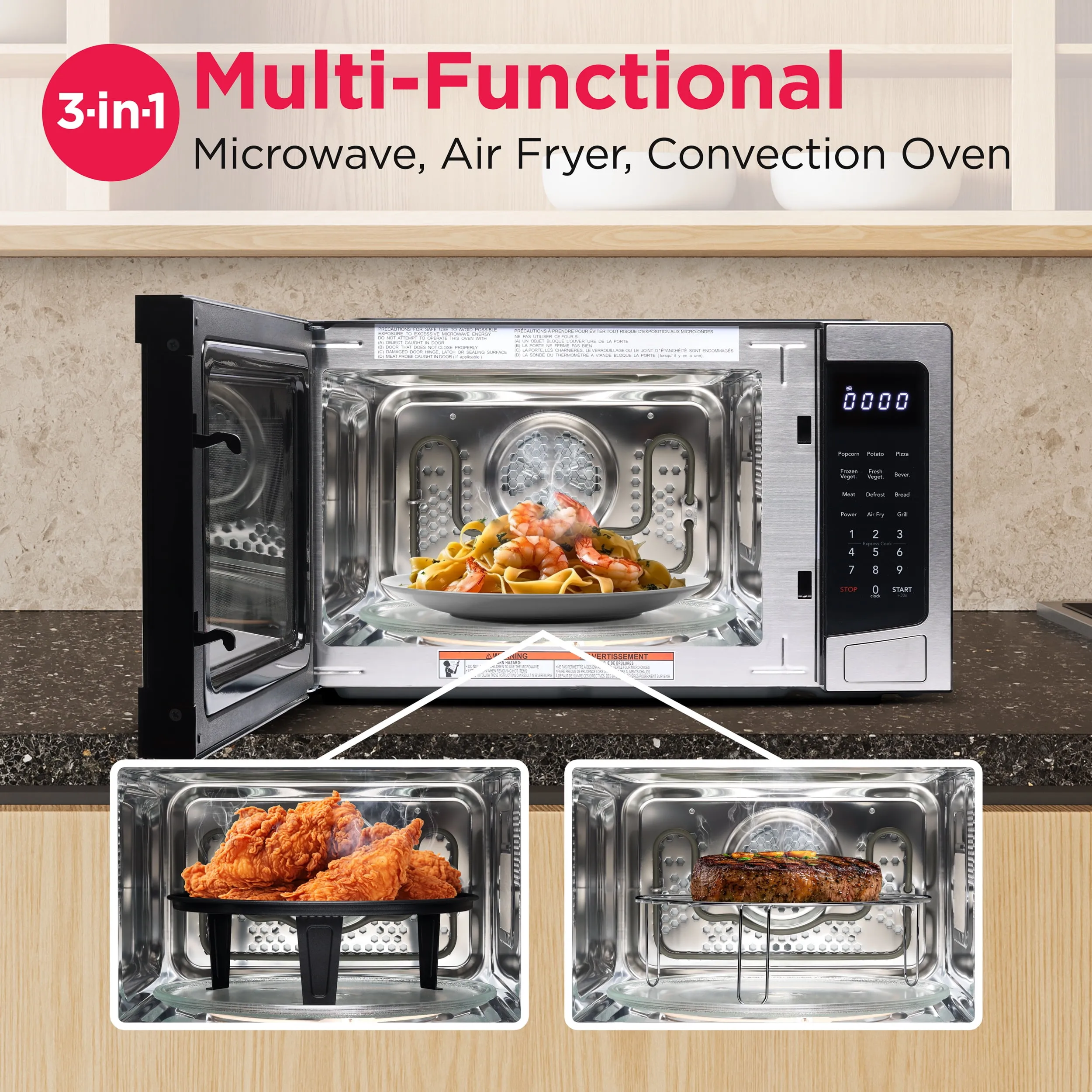 1.2 cu ft Microwave, Digital Air Fryer, Convection Oven - Stainless Steel Finish - Image 4