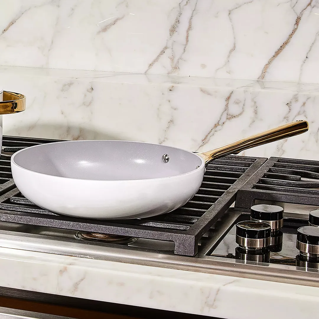 Non-Stick Ceramic Fry Pan - White/Gold - Image 3