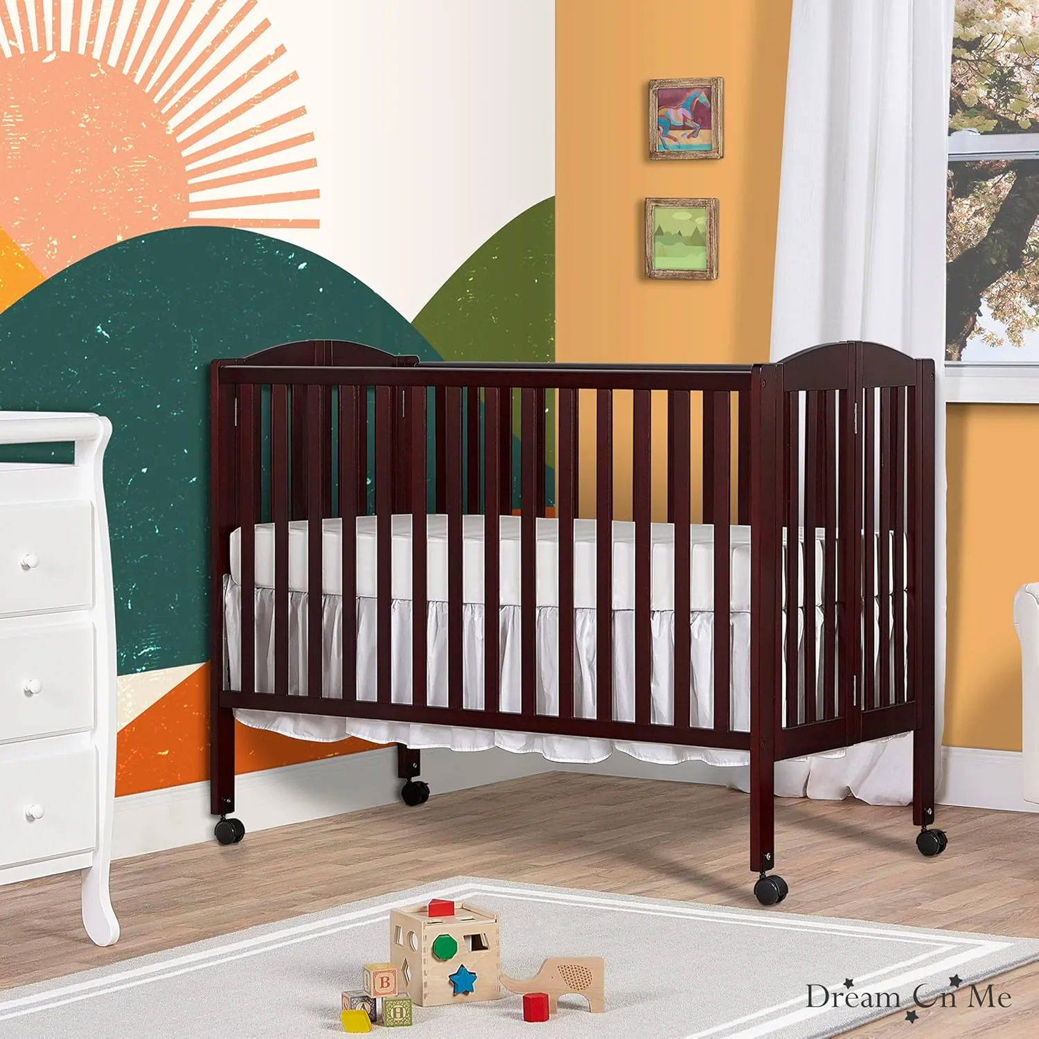 Full-Size 2-in-1 Folding Baby Crib - Espresso - Image 3
