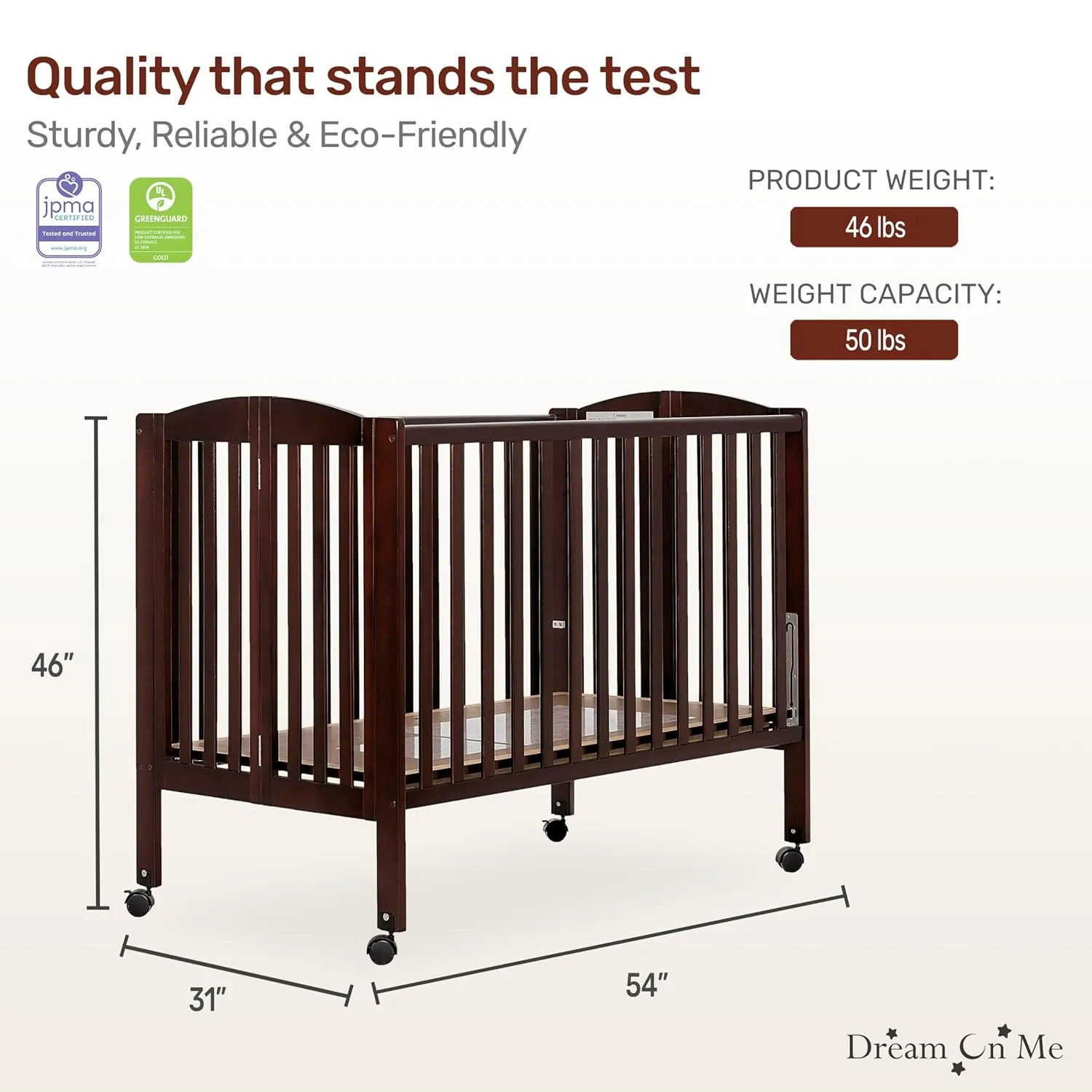 Full-Size 2-in-1 Folding Baby Crib - Espresso - Image 5