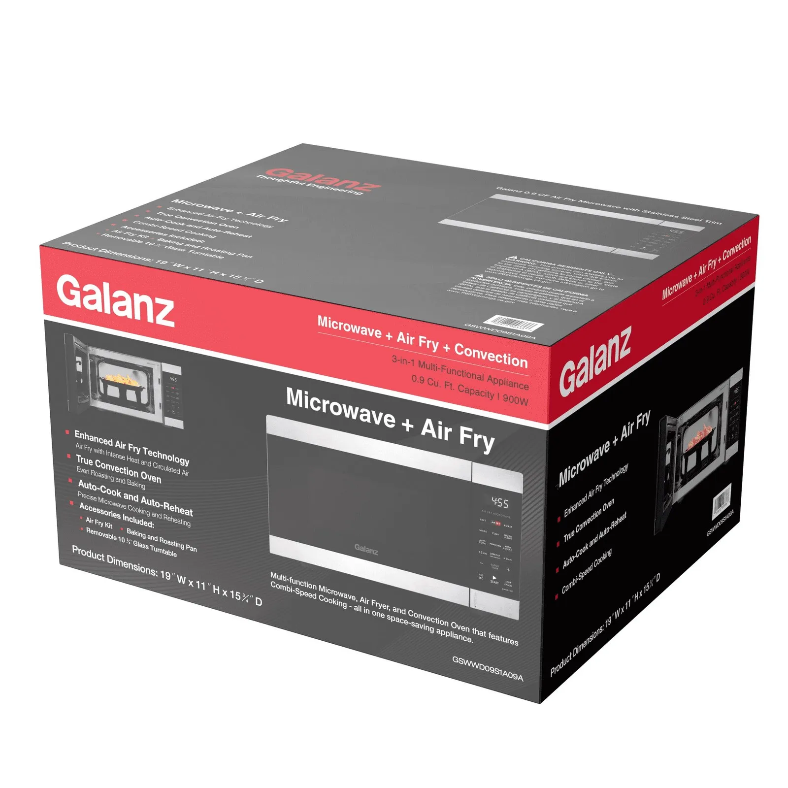 Galanz 0.9 Cu ft Air Fry Microwave Oven - Stainless Steel - Image 2
