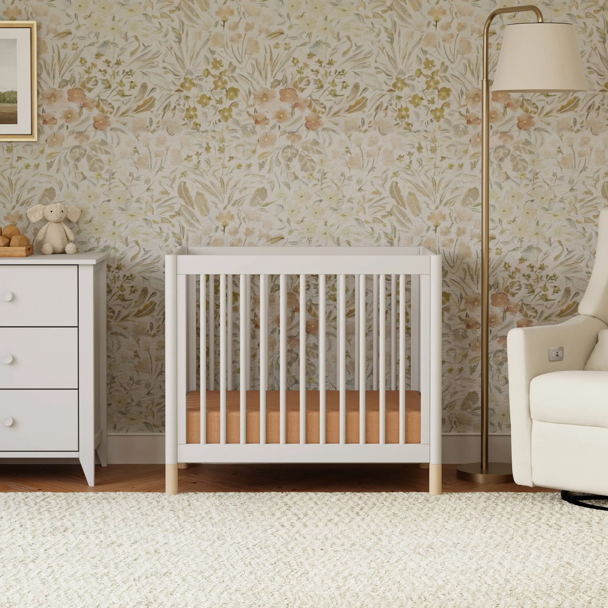 Gelato 4-in-1 Convertible Mini Crib and Twin Bed - White/Washed Natural - Image 11