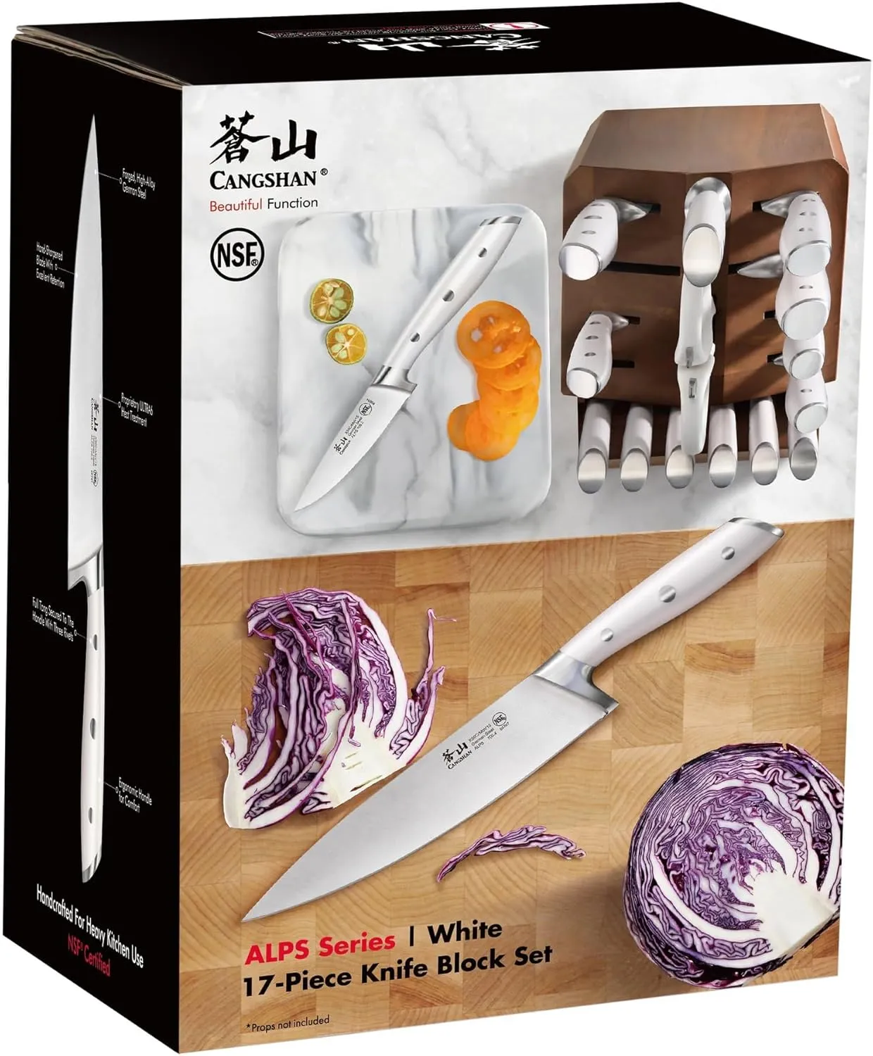 Alps Series German Steel Forged 17-Piece Knife Block Set, Acacia (White) - Image 9