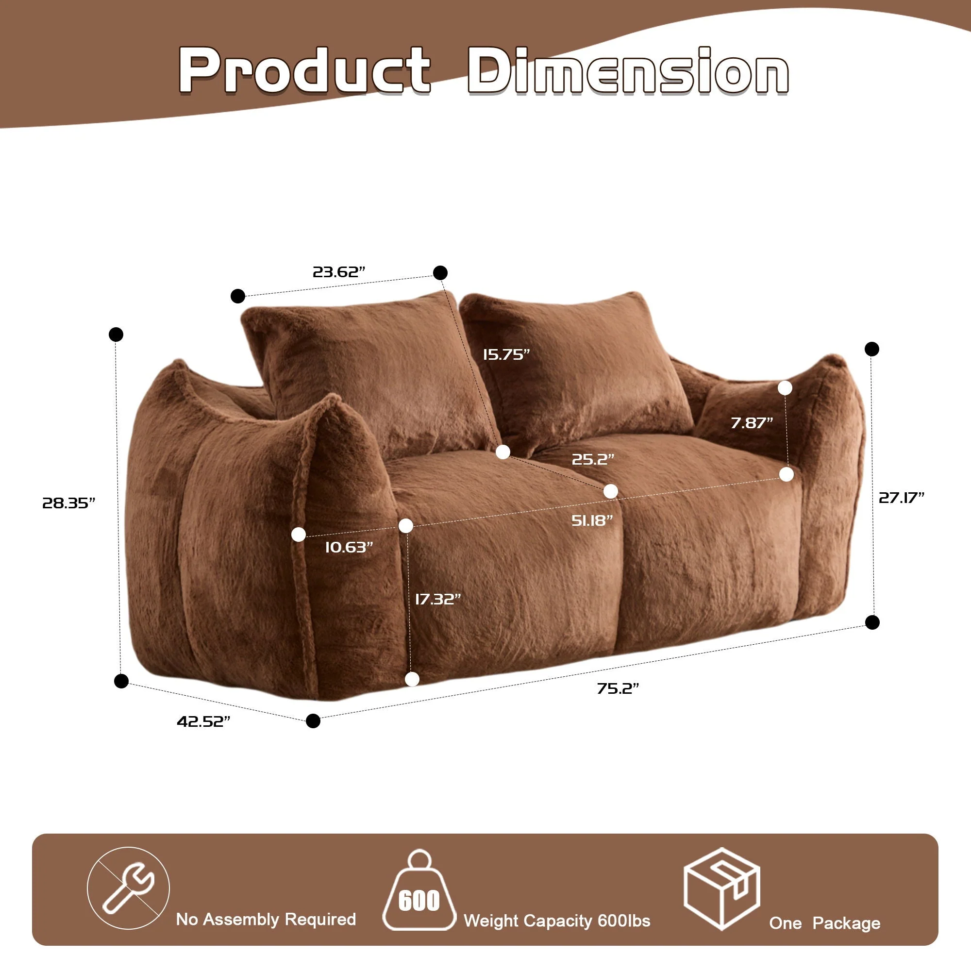 Giant Bean Bag Couch, Ultra Soft Fluffy Loveseat for Living Room - Image 23
