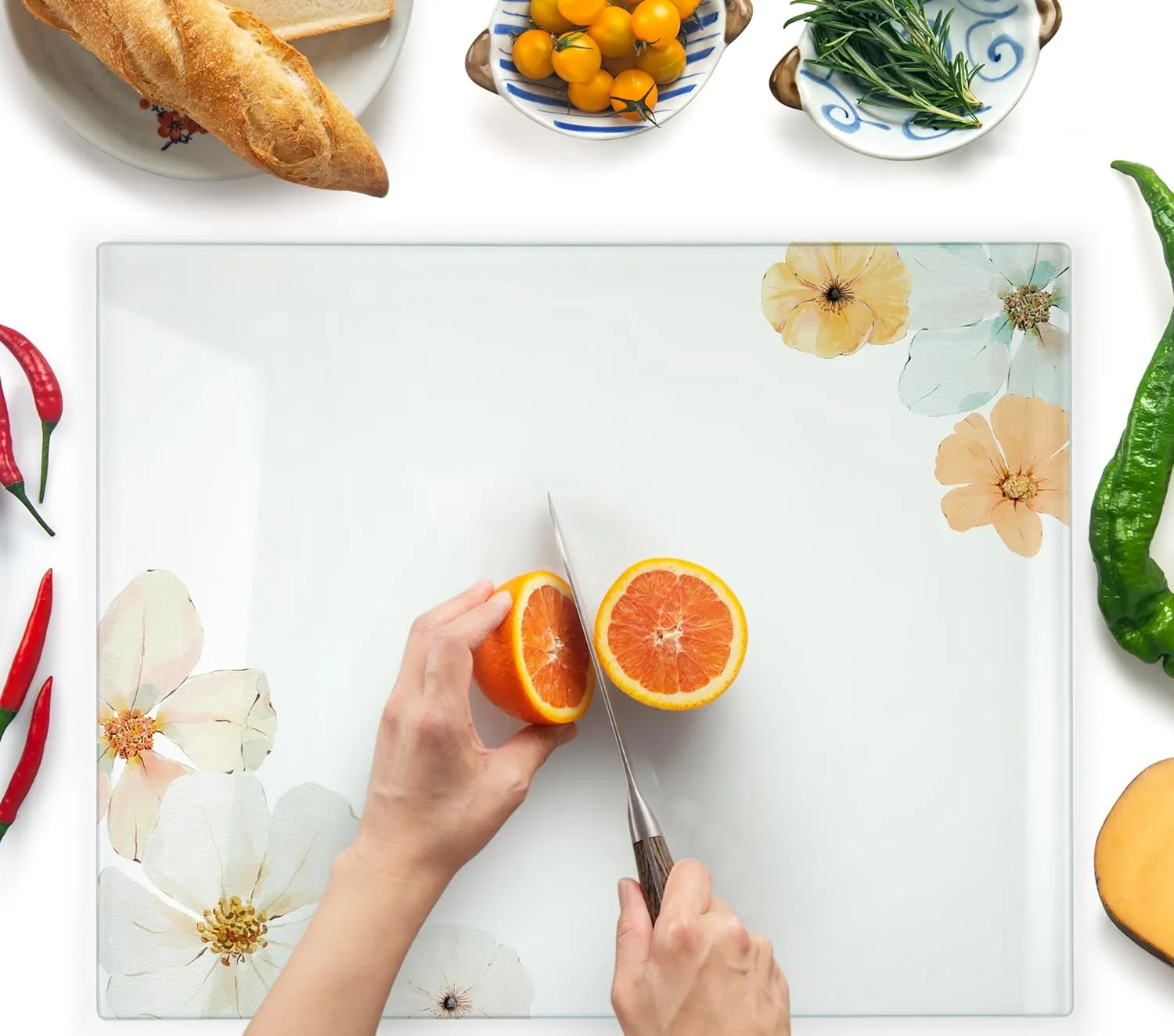 Glass Cutting Board - Floral Design