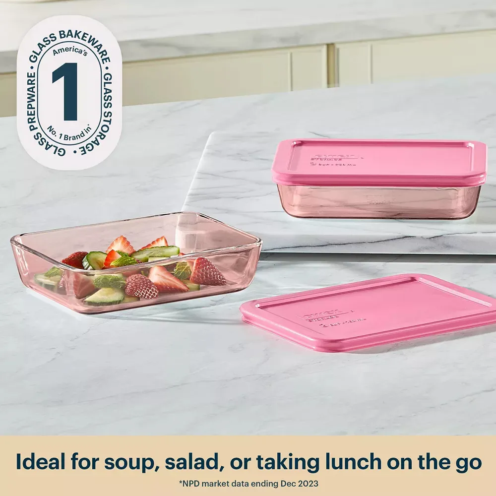 Glass Lidded Rectangle Storage Set - Pink - Image 3