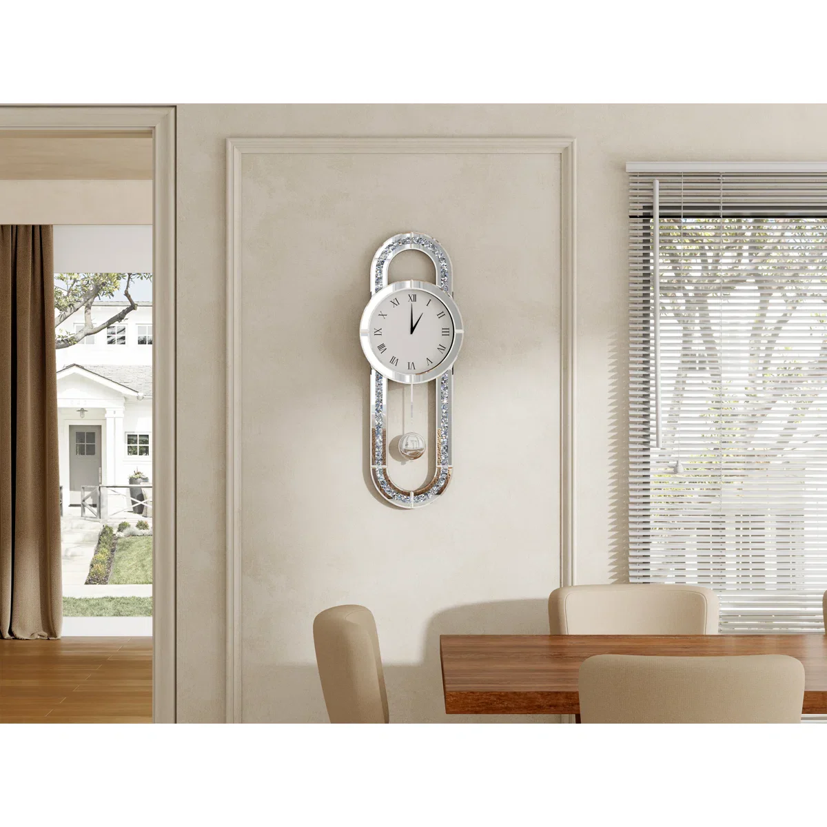 Mirrored Wall Clock with Crushed Diamond Inlay & Decorative Pendulum – 80cm Glam Design - Image 3