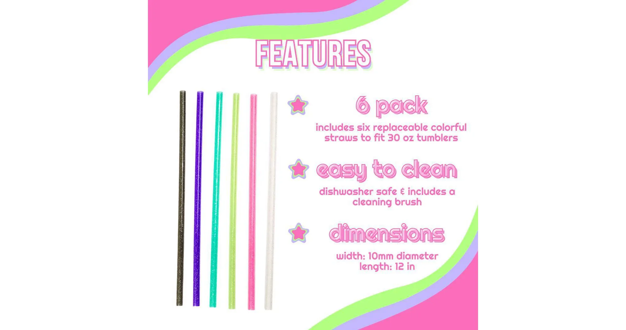 Glitter Water Bottle Straws - Pink - Image 2