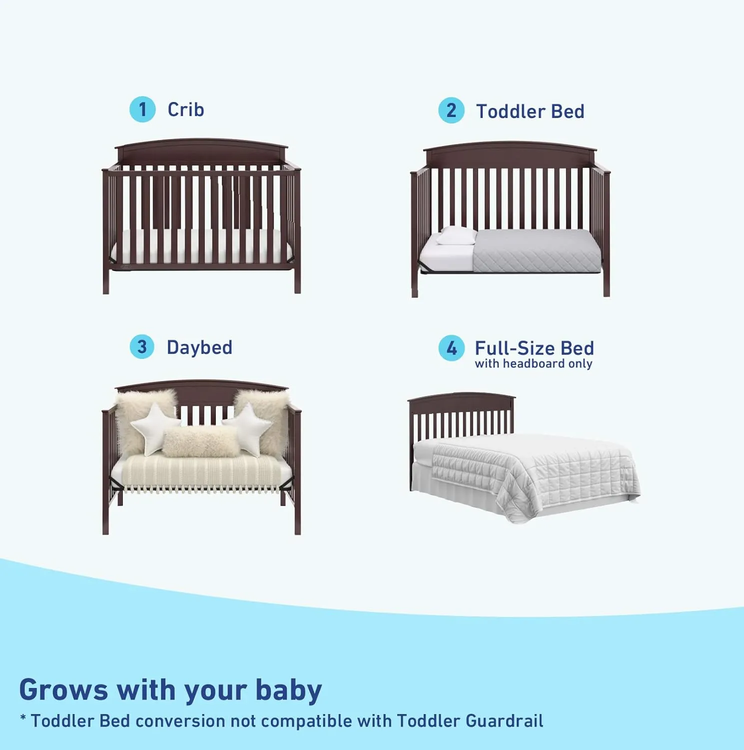 5-in-1 Convertible Baby Crib - Espresso - Image 6