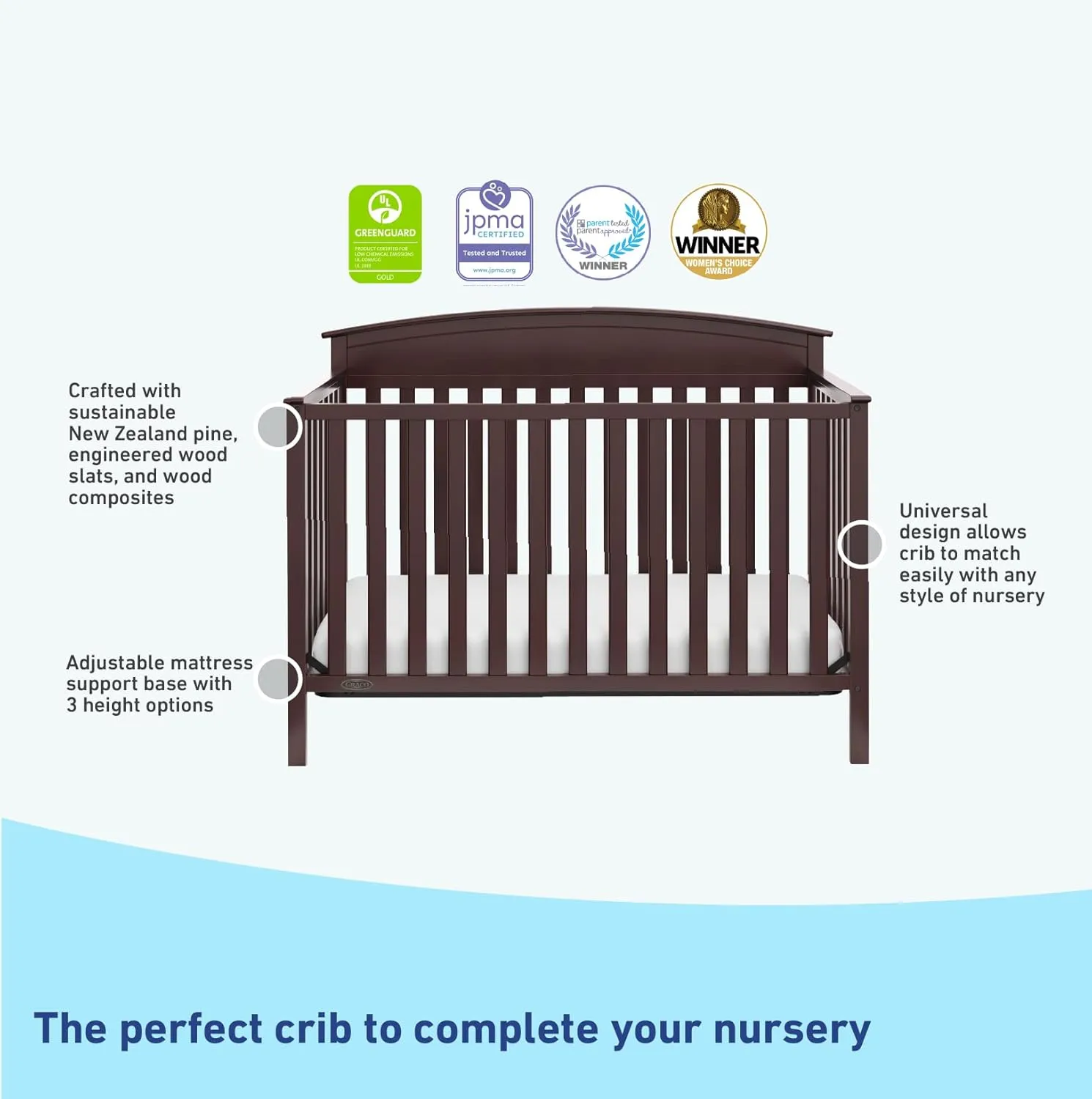 5-in-1 Convertible Baby Crib - Espresso - Image 7