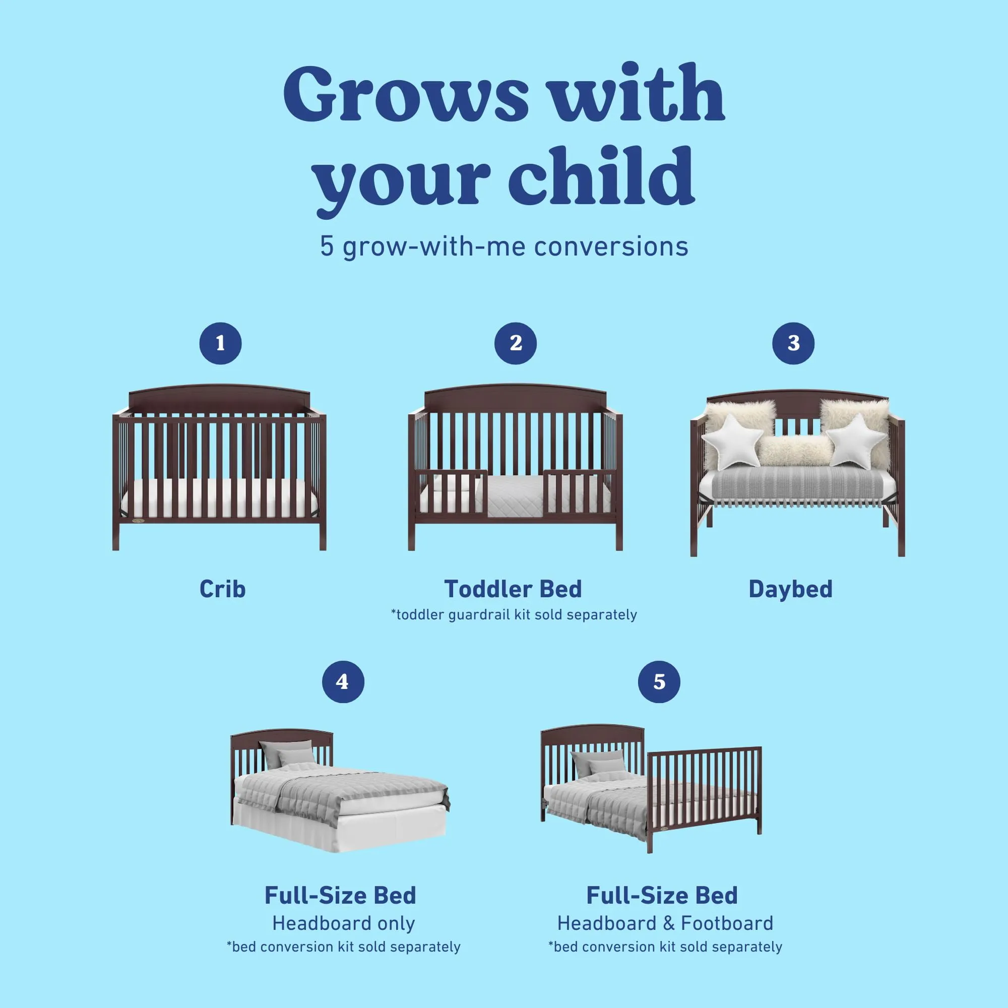 5-in-1 Convertible Baby Crib - Espresso - Image 8