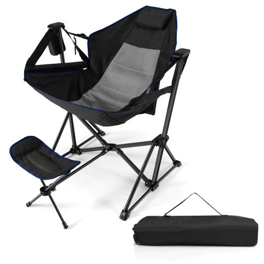 Hammock Camping Chair With Retractable Footrest and Carrying Bag-Black - Image 4