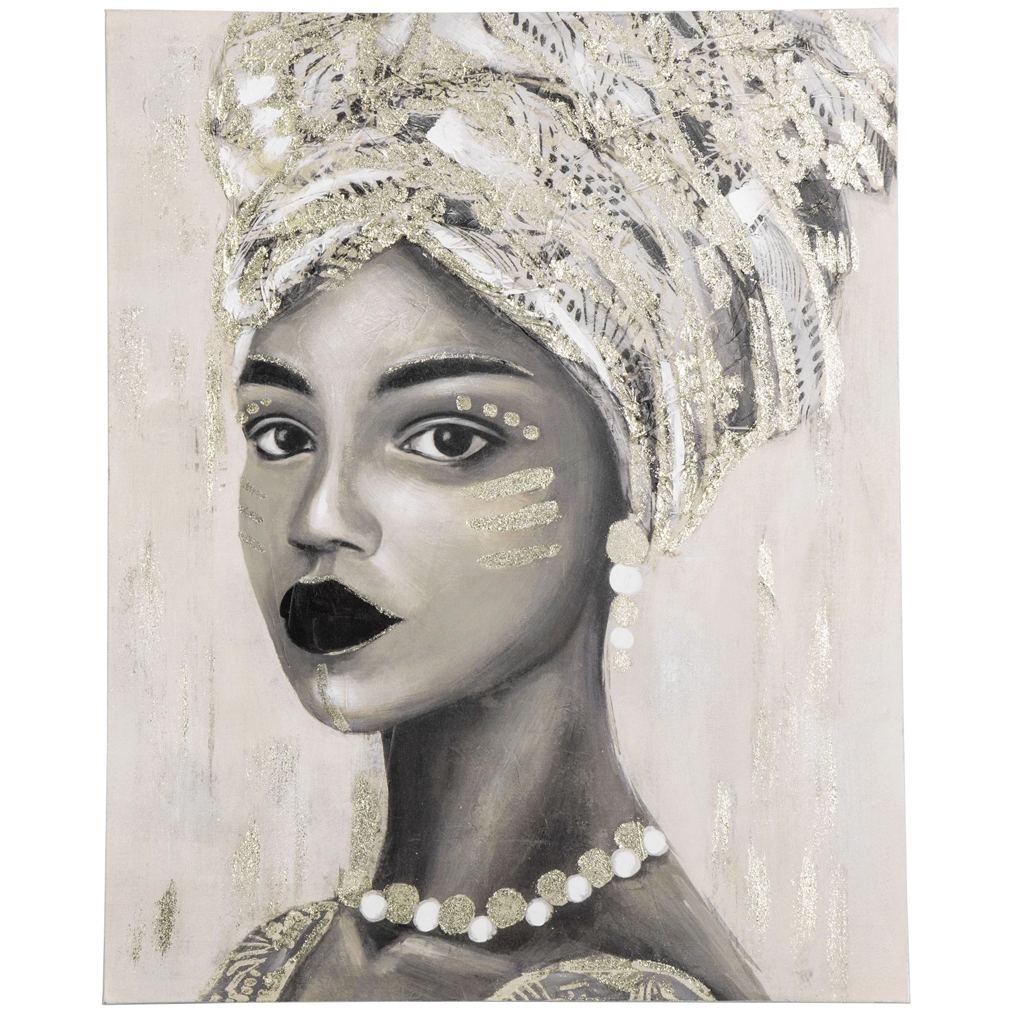 Hand-Painted Canvas Wall Art for Living Room Bedroom, Painting Gold African Woman, 39.25" x 31.5"
