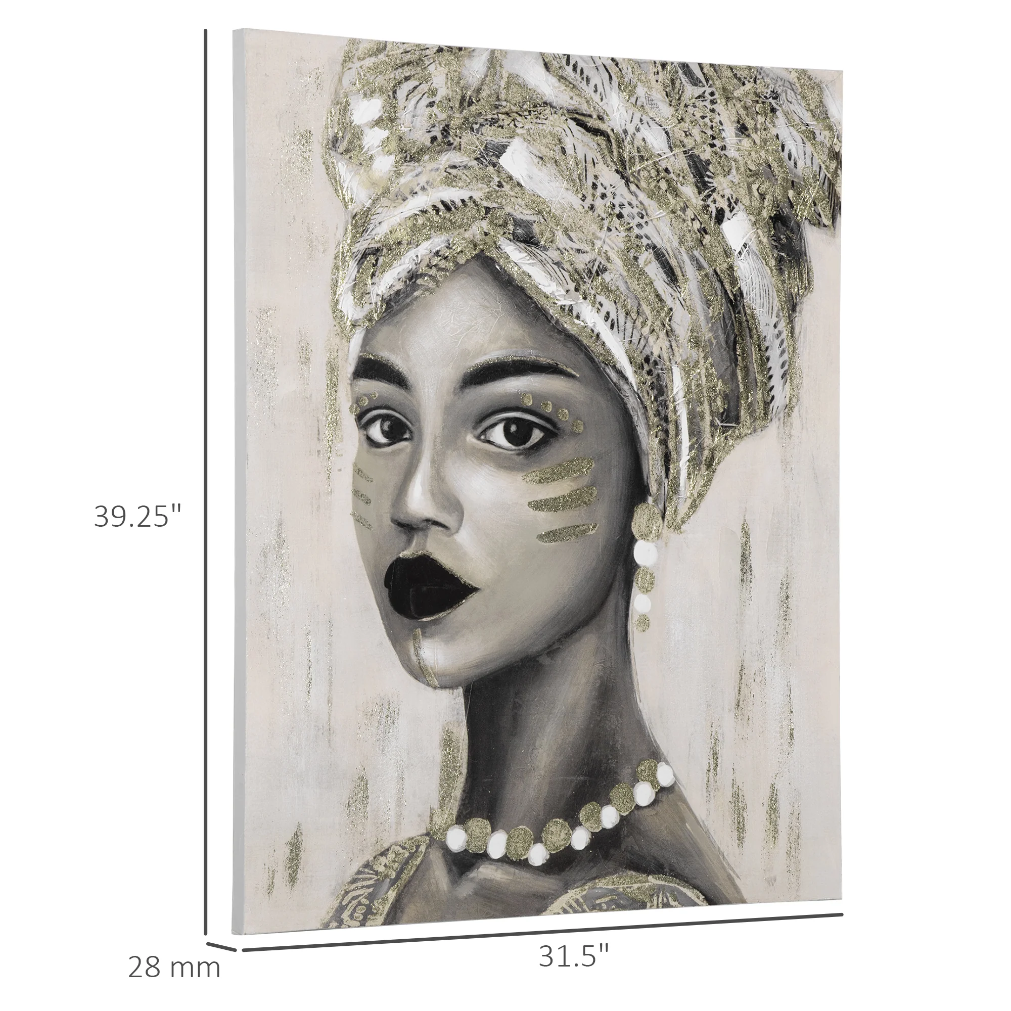 Hand-Painted Canvas Wall Art for Living Room Bedroom, Painting Gold African Woman, 39.25" x 31.5" - Image 2