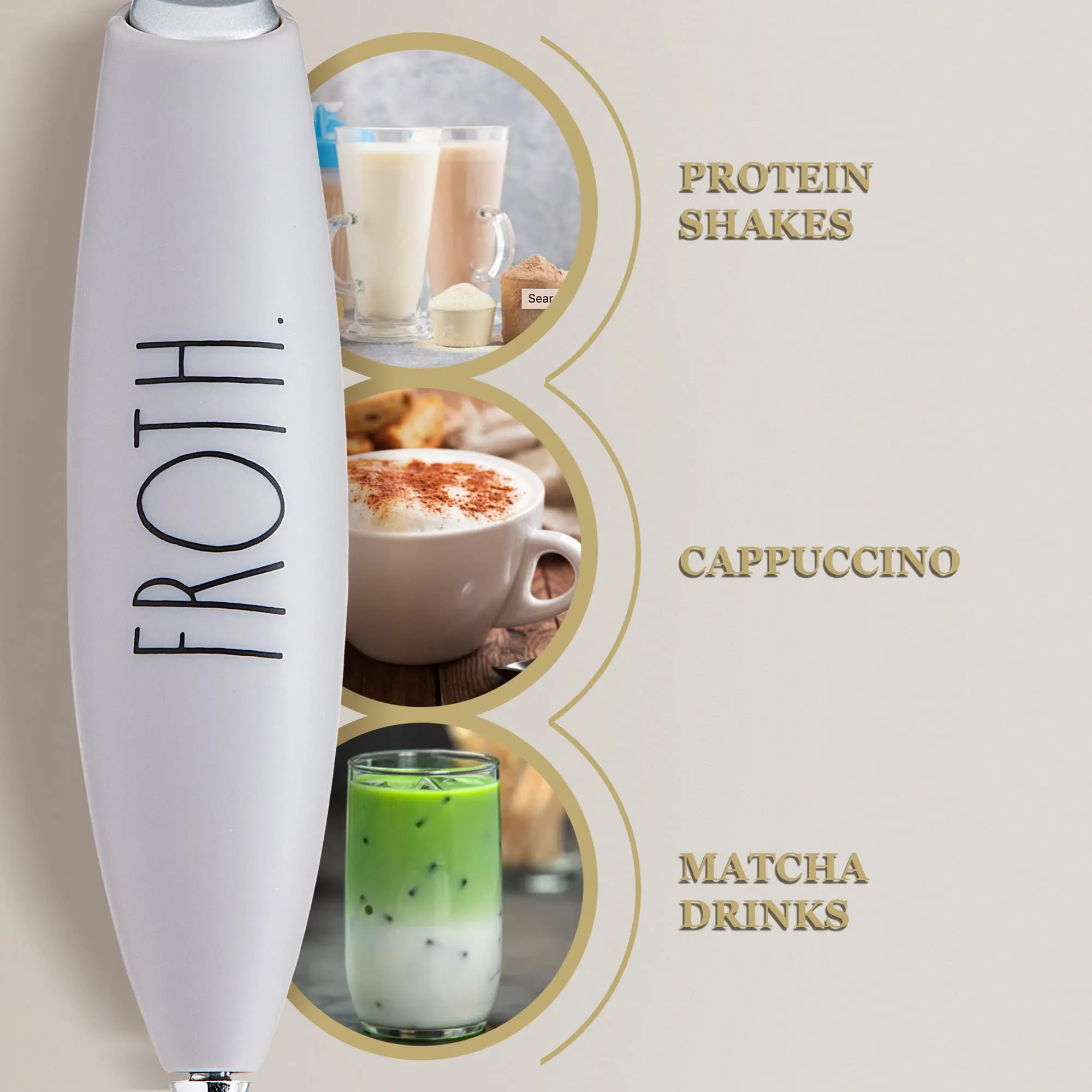 Handheld Electric Milk Frother - Sand - Image 2