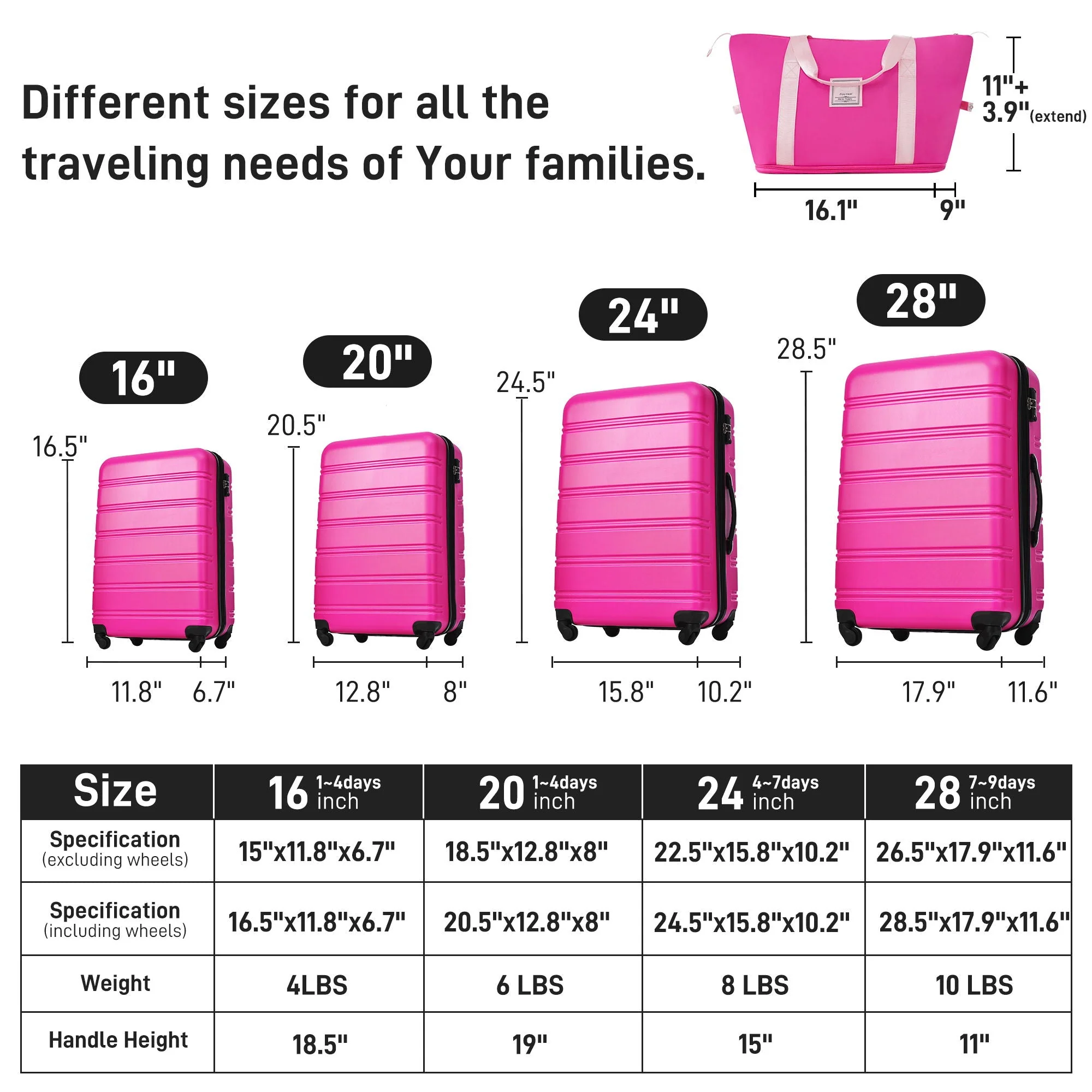 Hardshell Luggage Sets 4 Pieces + Bag Spinner Suitcase With Tsa Lock Lightweight - 16" / 20" / 24" / 28" Luggages - Image 11